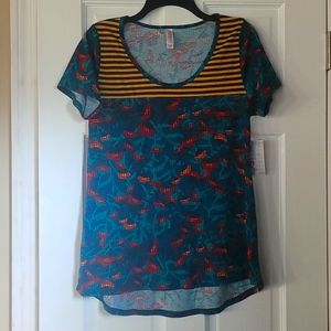 Lularoe Classic T, Size Small, Teal, Red, and Yellow
